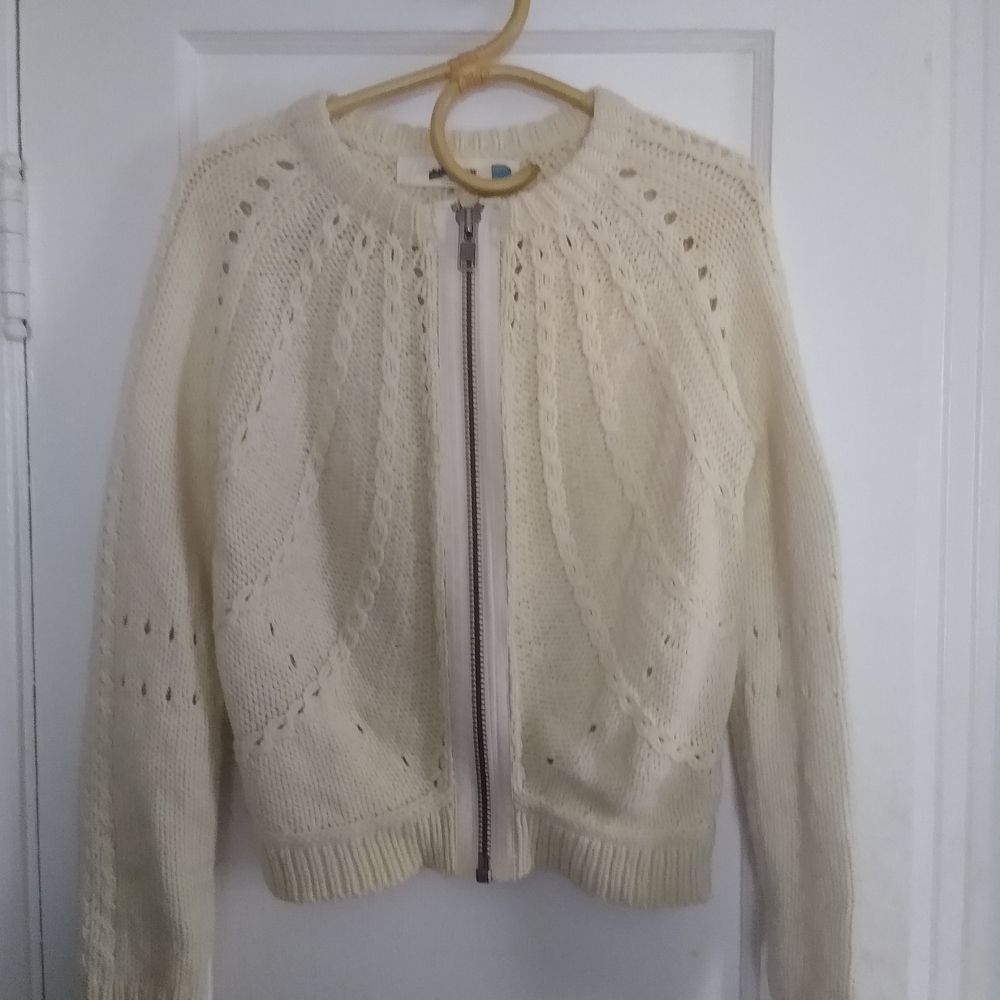 Cream Lace Knit Zipper Cardigan
